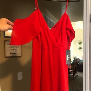 Lulu’s off the shoulder v-neck red dress